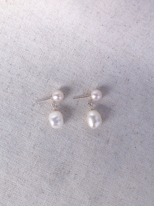 Duo Pearl Drop Earrings — Freshwater Pearl & Sterling Silver