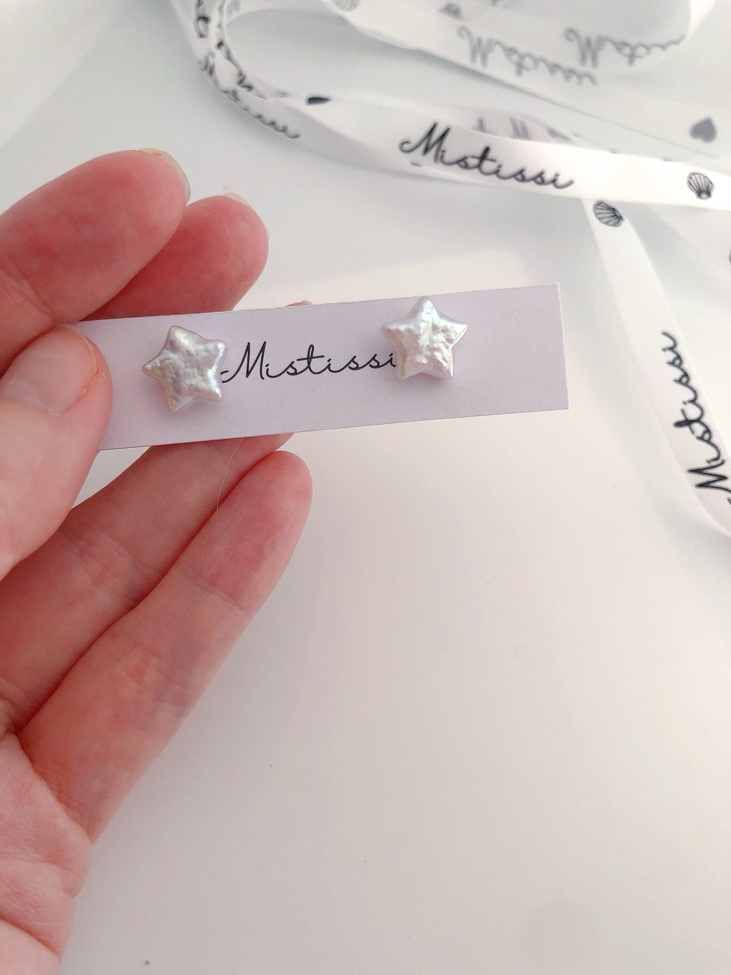 Stellar Mistissi White Stud Star Pearl Earrings