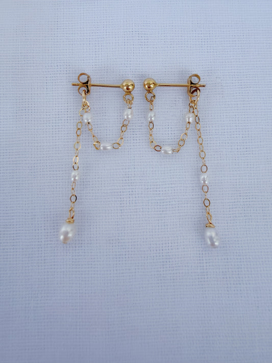 Dainty cascade pearl chain drop earrings