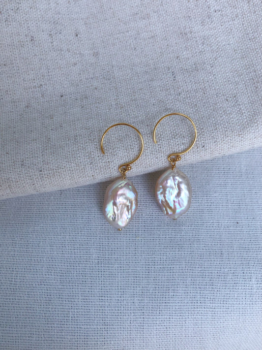 Golden Mistissi Baroque Pearl Hoop Earrings