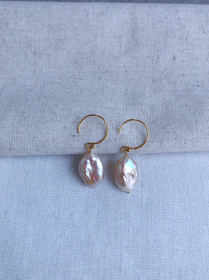 Golden Mistissi Baroque Pearl Hoop Earrings