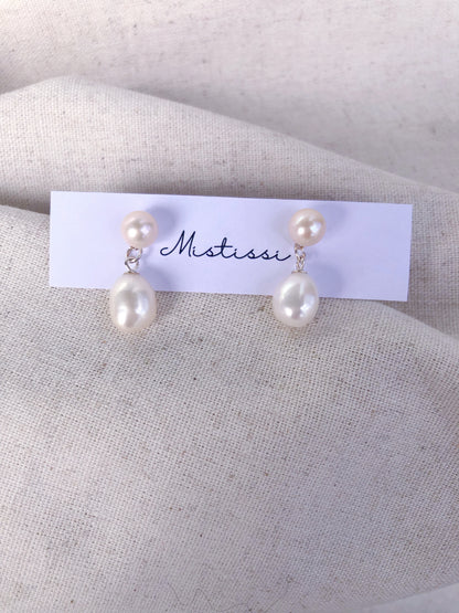 Duo Pearl Drop Earrings — Freshwater Pearl & Sterling Silver