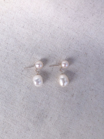 Duo Pearl Drop Earrings — Freshwater Pearl & Sterling Silver