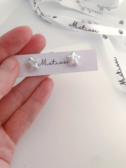 Stellar Mistissi White Stud Star Pearl Earrings