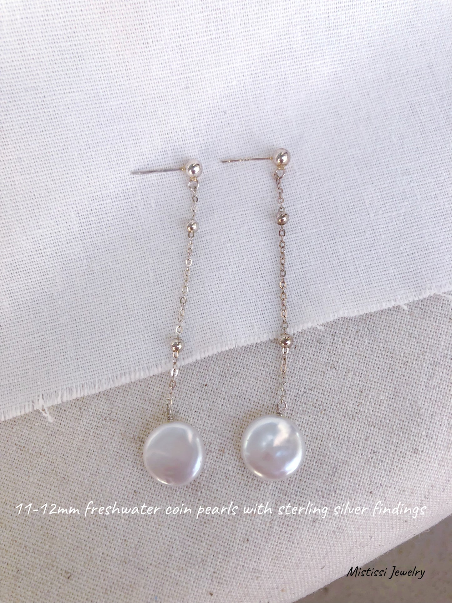 Éclat de Mistissi: Coin Pearl Drop Sterling Silver Earrings