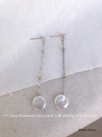 Éclat de Mistissi: Coin Pearl Drop Sterling Silver Earrings