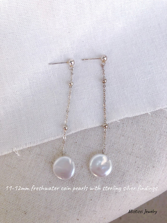 Éclat de Mistissi: Coin Pearl Drop Sterling Silver Earrings