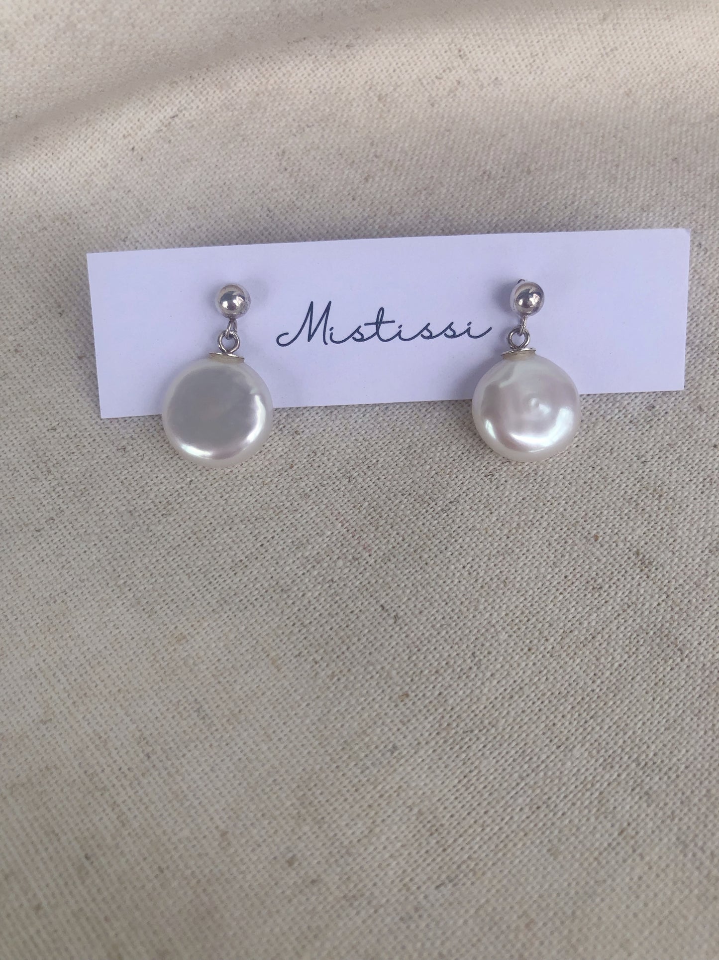 Éclat de Mistissi: Coin Pearl Sterling Silver Earrings