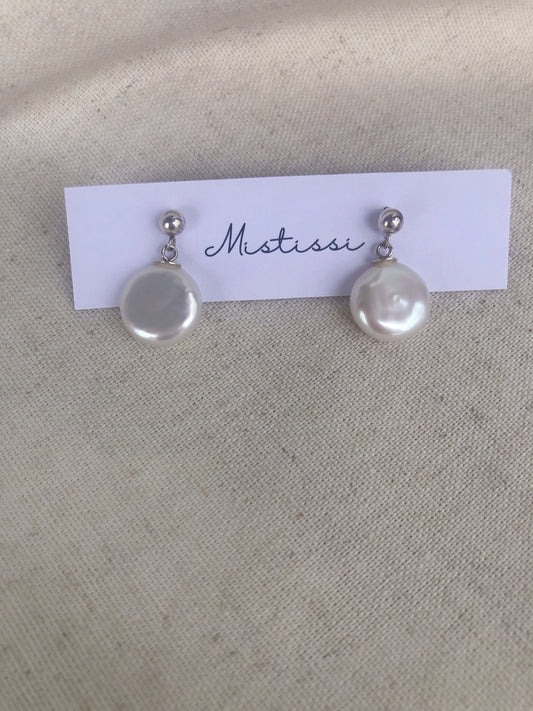 Éclat de Mistissi: Coin Pearl Sterling Silver Earrings