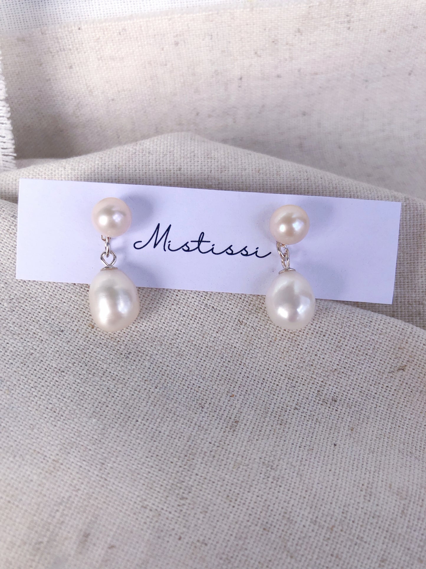 Duo Pearl Drop Earrings — Freshwater Pearl & Sterling Silver