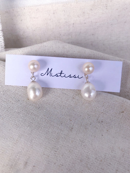 Duo Pearl Drop Earrings — Freshwater Pearl & Sterling Silver