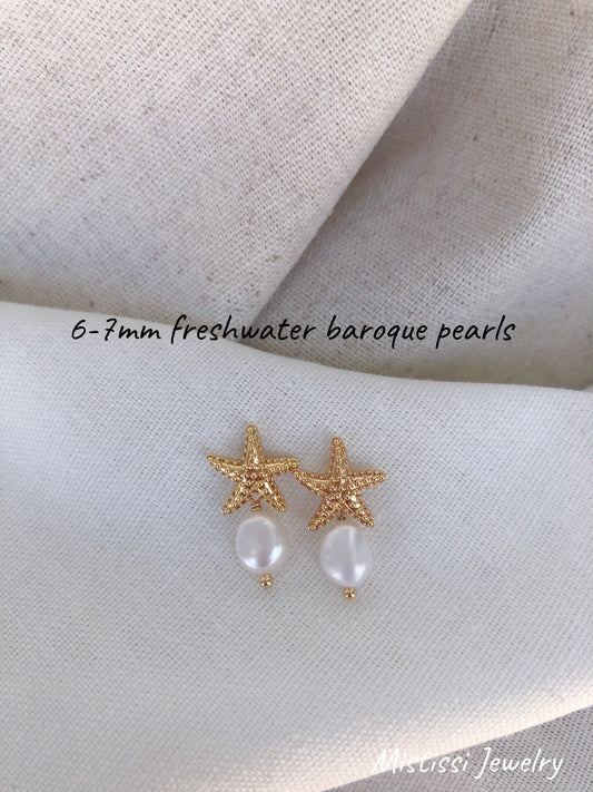 Stellar Mistissi Sea Star Pearl Earrings