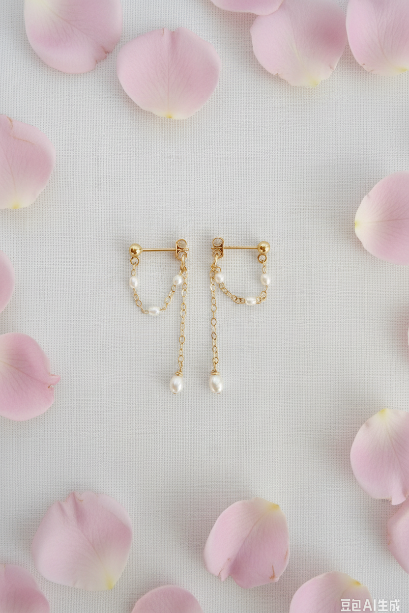 Dainty cascade pearl chain drop earrings