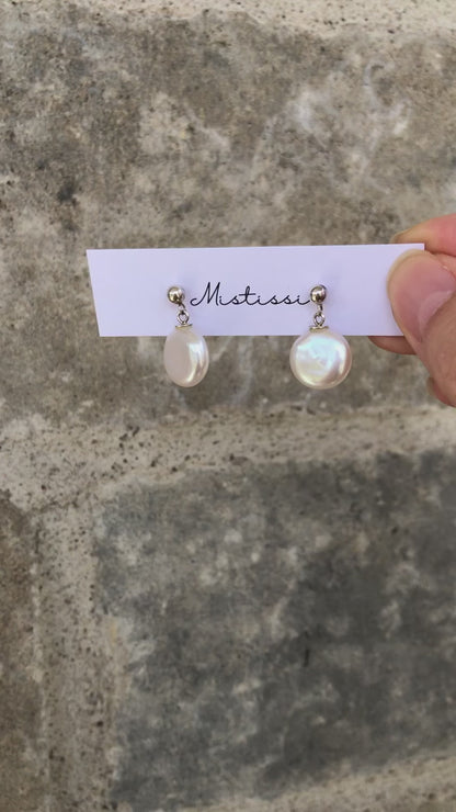 Éclat de Mistissi: Coin Pearl Sterling Silver Earrings