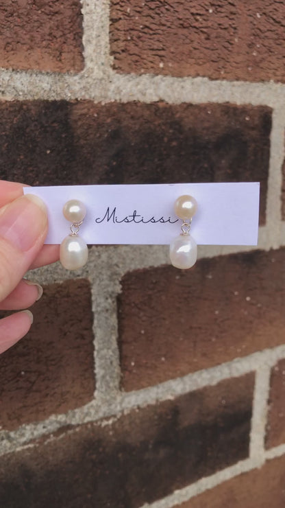 Duo Pearl Drop Earrings — Freshwater Pearl & Sterling Silver