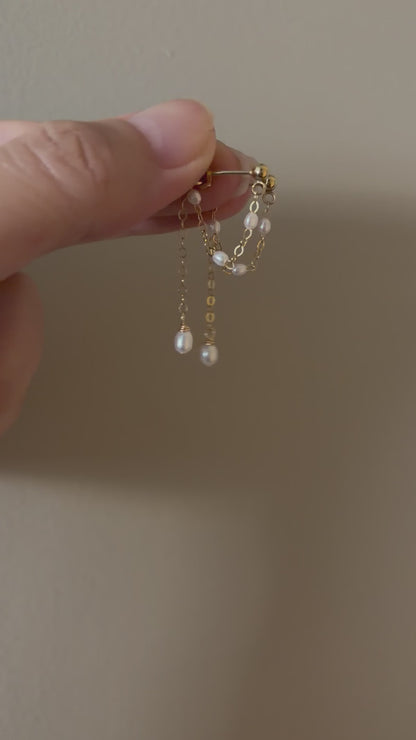 Dainty cascade pearl chain drop earrings